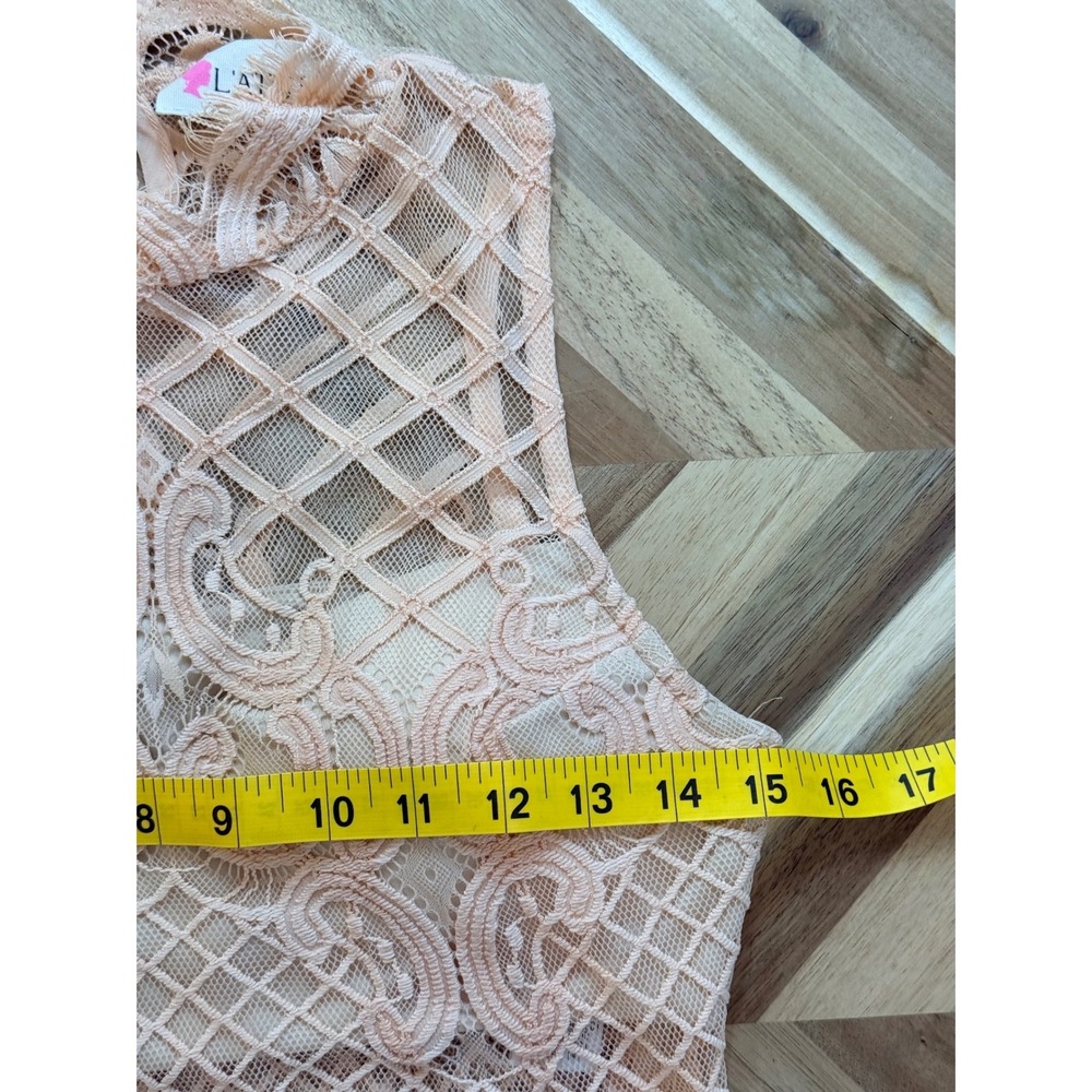 L'Atiste Peach Lace Crop Top Mock Neck Sleeveless Sm 90s Y2K Fairy Wedding - Picture 4 of 7